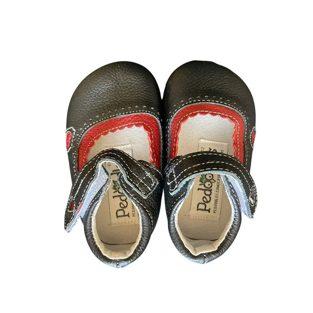PEDOODLES Handmade Leather Barefoot Mary Jane Baby Shoes 8-12